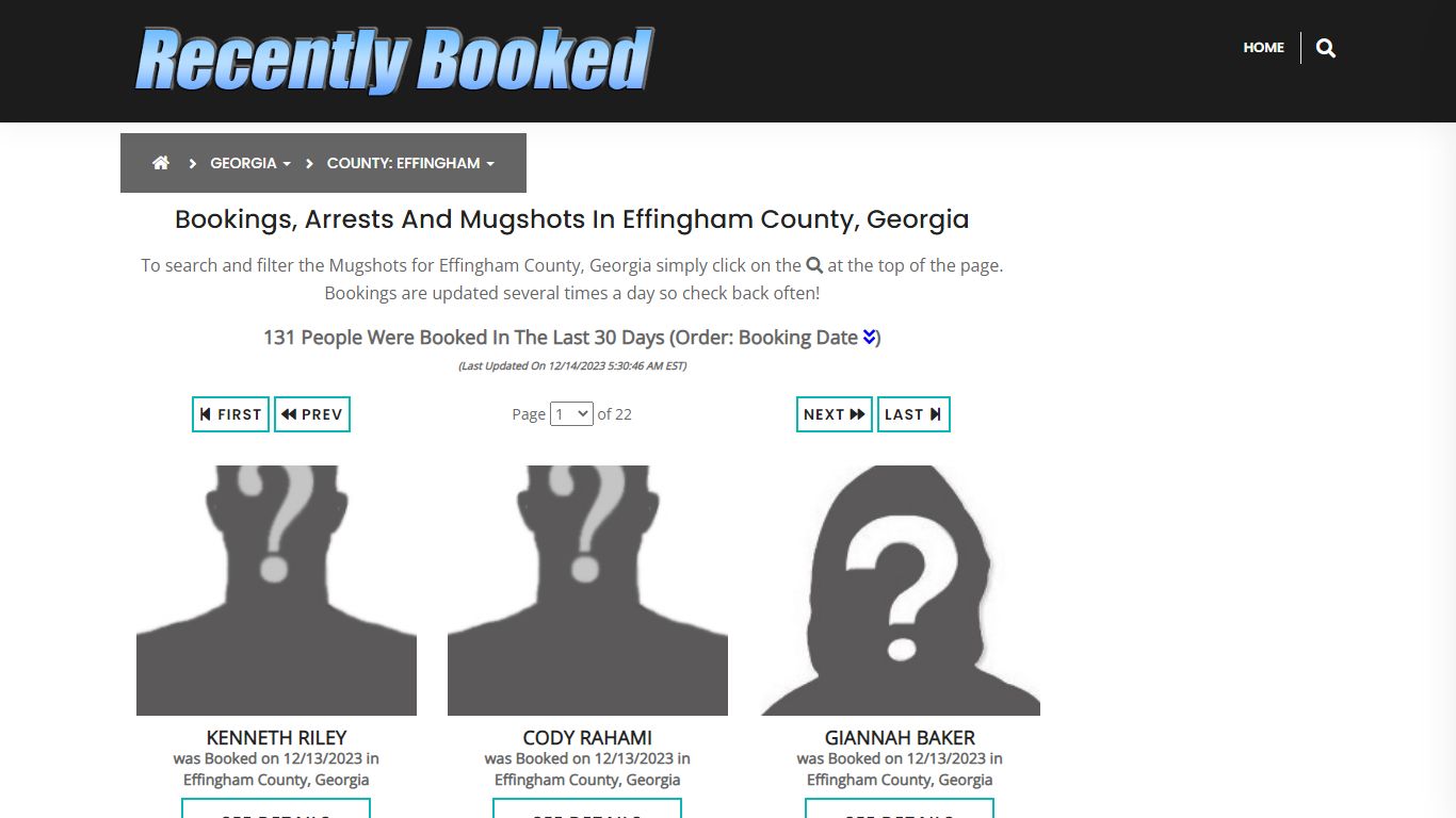Bookings, Arrests and Mugshots in Effingham County, Georgia